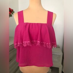 Vibrant Pink Lace Trim Tank Top